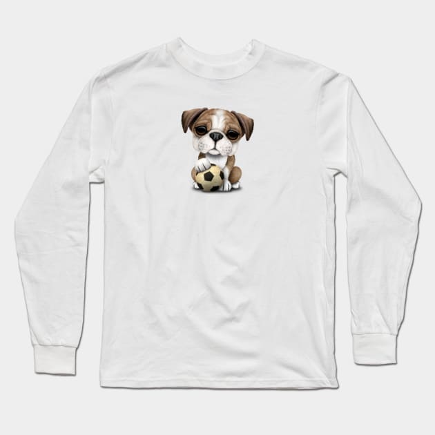 Cute British Bulldog Puppy With Football Soccer Ball Long Sleeve T-Shirt by jeffbartels